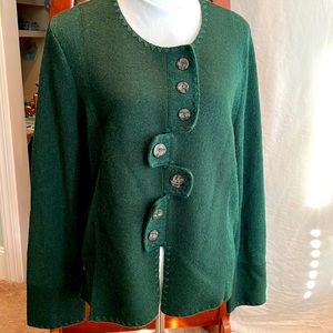 Beyond Threads~ Green Alpaca and Wool Cardigan/Jacket with Zigzag Button Closure